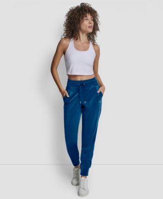 Women's Platinum Velour Rhinestone Logo Slim Fit Joggers