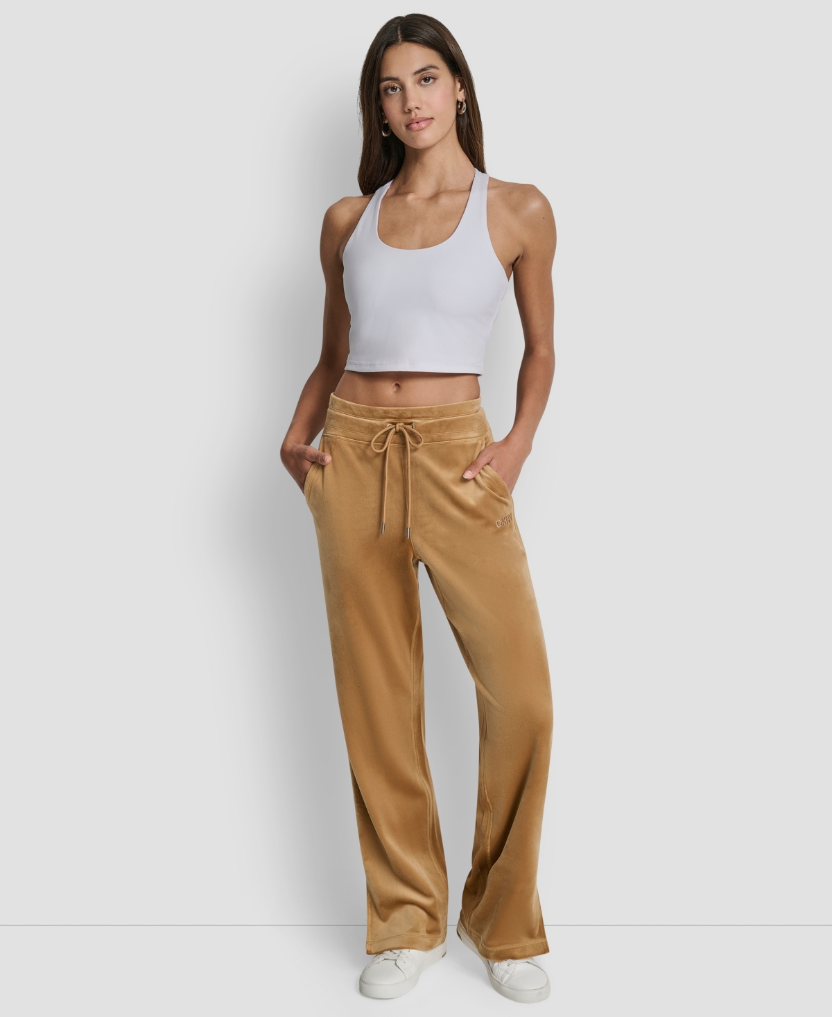 Dkny Women's Hd Embroidery Logo Slit Track Pants In Brown