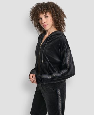 Women's Metallic Super Soft Velour Logo Elastic Full Zip Hoodie