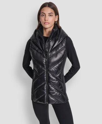 Women's Contrast Collar Hooded Puffer Vest