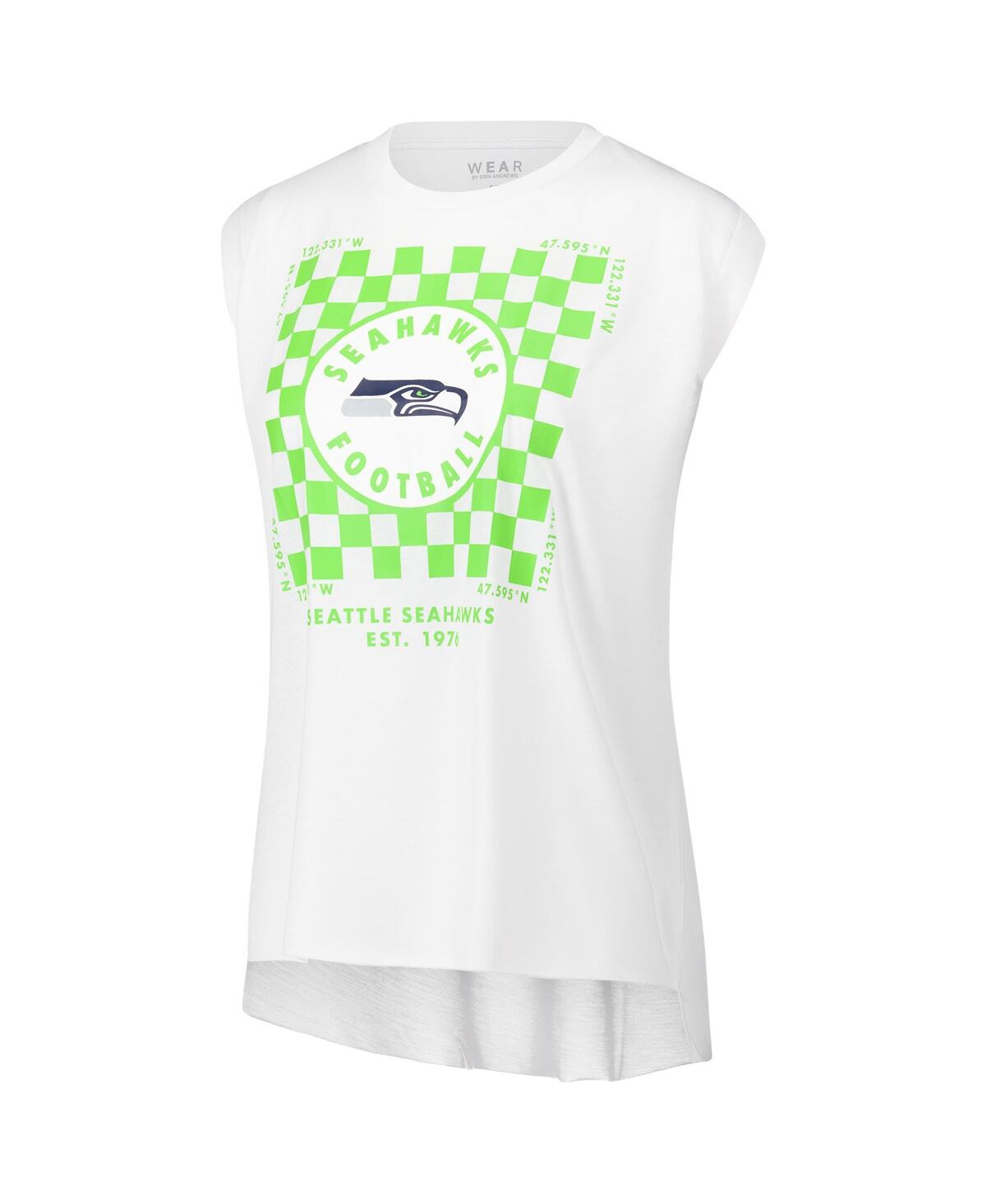Wear By Erin Andrews Women's White Seattle Seahawks Checker Muscle Tank Top In White