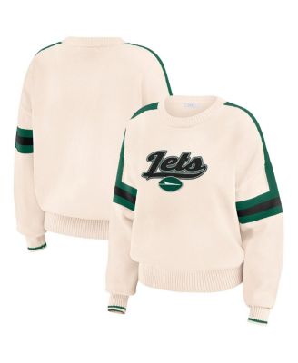 WEAR by Erin Andrews - Women's Cream New York Jets Stripe Pullover Sweater