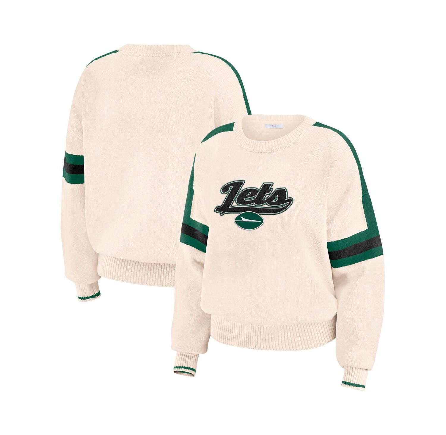 Women's Cream New York Jets Stripe Pullover Sweater
