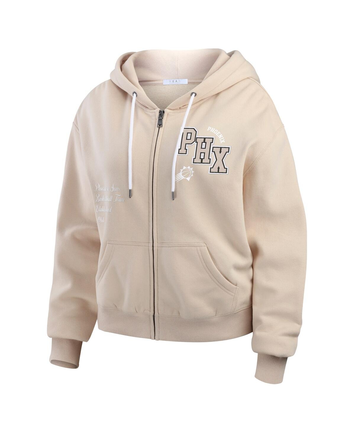 Wear By Erin Andrews Women's Tan Phoenix Suns Tonal Felt Patch Full-zip Hoodie In Brown