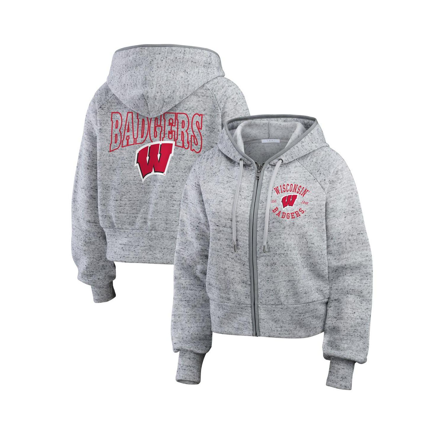 Women's Heather Gray Wisconsin Badgers Wear Speckle Double-Hit Raglan Full-Zip Hoodie