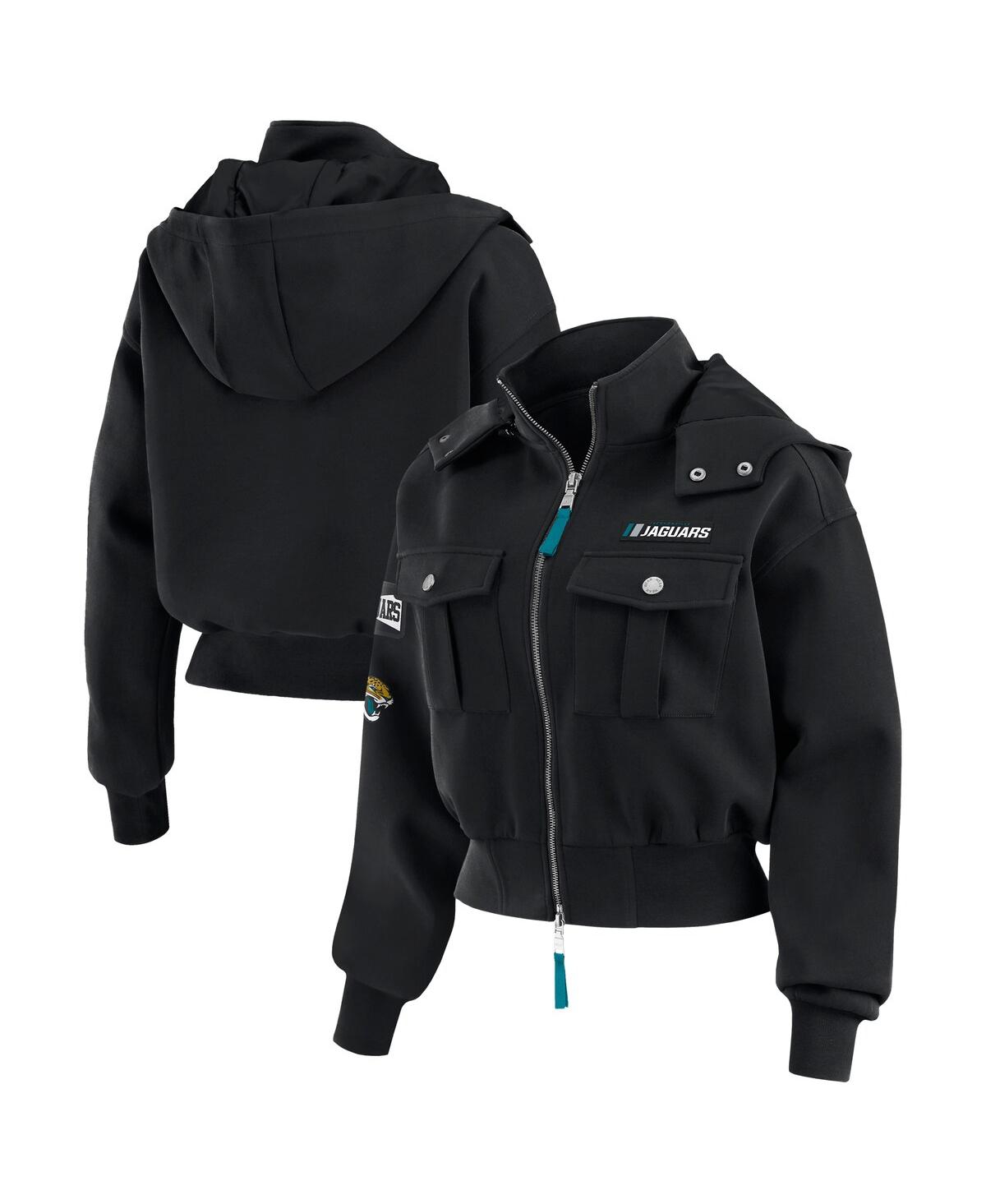 Wear By Erin Andrews Women's Black Detroit Lions Patch Pocket Bomber Jacket In Black