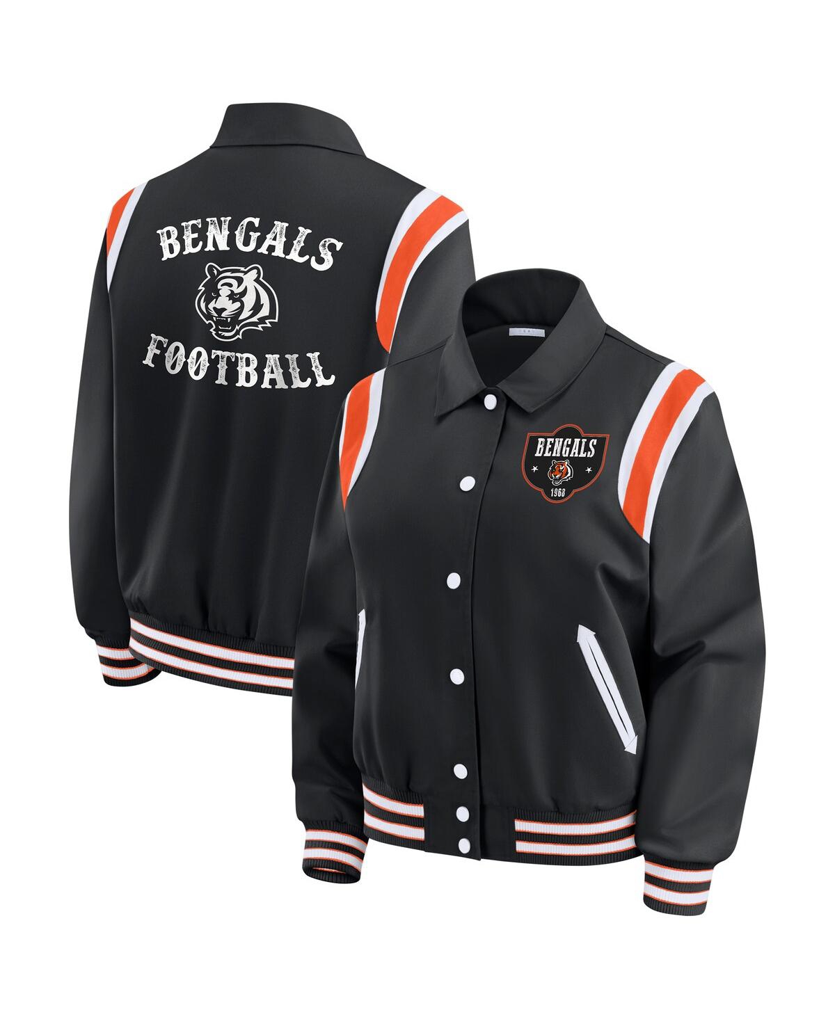 Wear By Erin Andrews Women's Black Cincinnati Bengals Varsity Lightweight Full-snap Jacket In Black