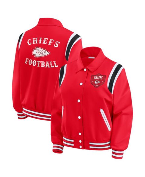 Женские куртки WEAR by Erin Andrews Women's Red Kansas City Chiefs Varsity Lightweight Full-Snap Jacket
