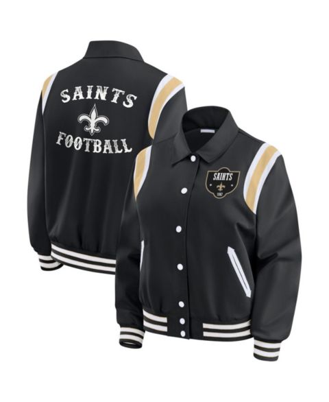 Женские куртки WEAR by Erin Andrews Women's Black New Orleans Saints Varsity Lightweight Full-Snap Jacket