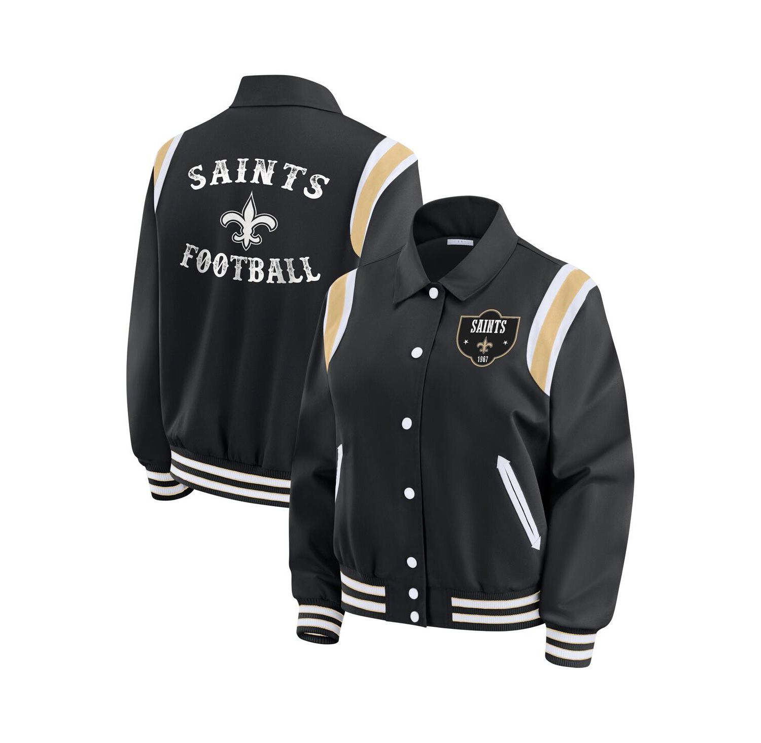 Women's Black New Orleans Saints Varsity Lightweight Full-Snap Jacket