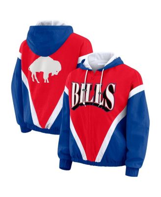 WEAR by Erin Andrews - Women's Red/Royal Buffalo Bills Retro Crinkle Full-Zip Hoodie Windbreaker
