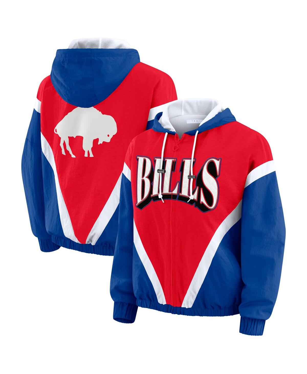 Wear By Erin Andrews Women's Red/royal Buffalo Bills Retro Crinkle Full-zip Hoodie Windbreaker Jacket In Blue