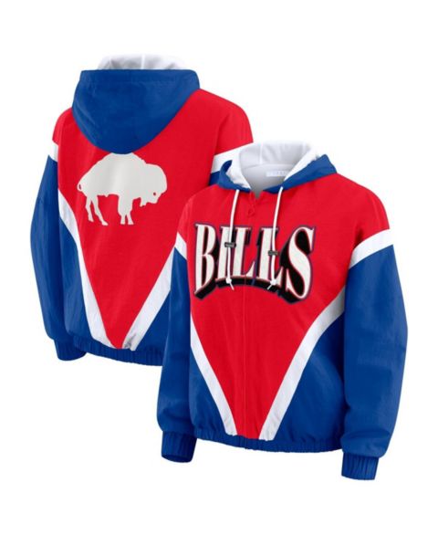 Женские худи WEAR by Erin Andrews Women's Red/Royal Buffalo Bills Retro Crinkle Full-Zip Windbreaker Jacket