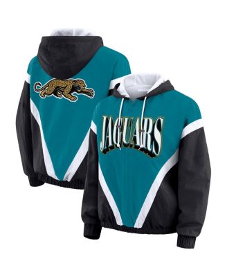 WEAR by Erin Andrews - Women's Teal/Black Jacksonville Jaguars Retro Crinkle Full-Zip Hoodie Windbreaker