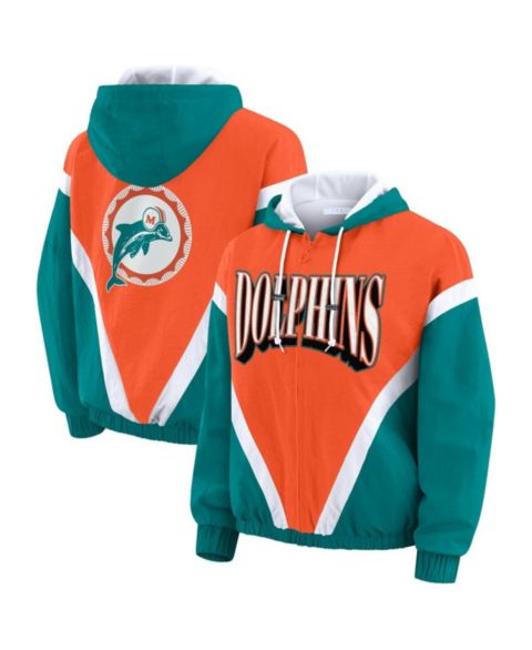 Женские худи WEAR by Erin Andrews Women's Orange/Aqua Miami Dolphins Retro Crinkle Full-Zip Windbreaker Jacket