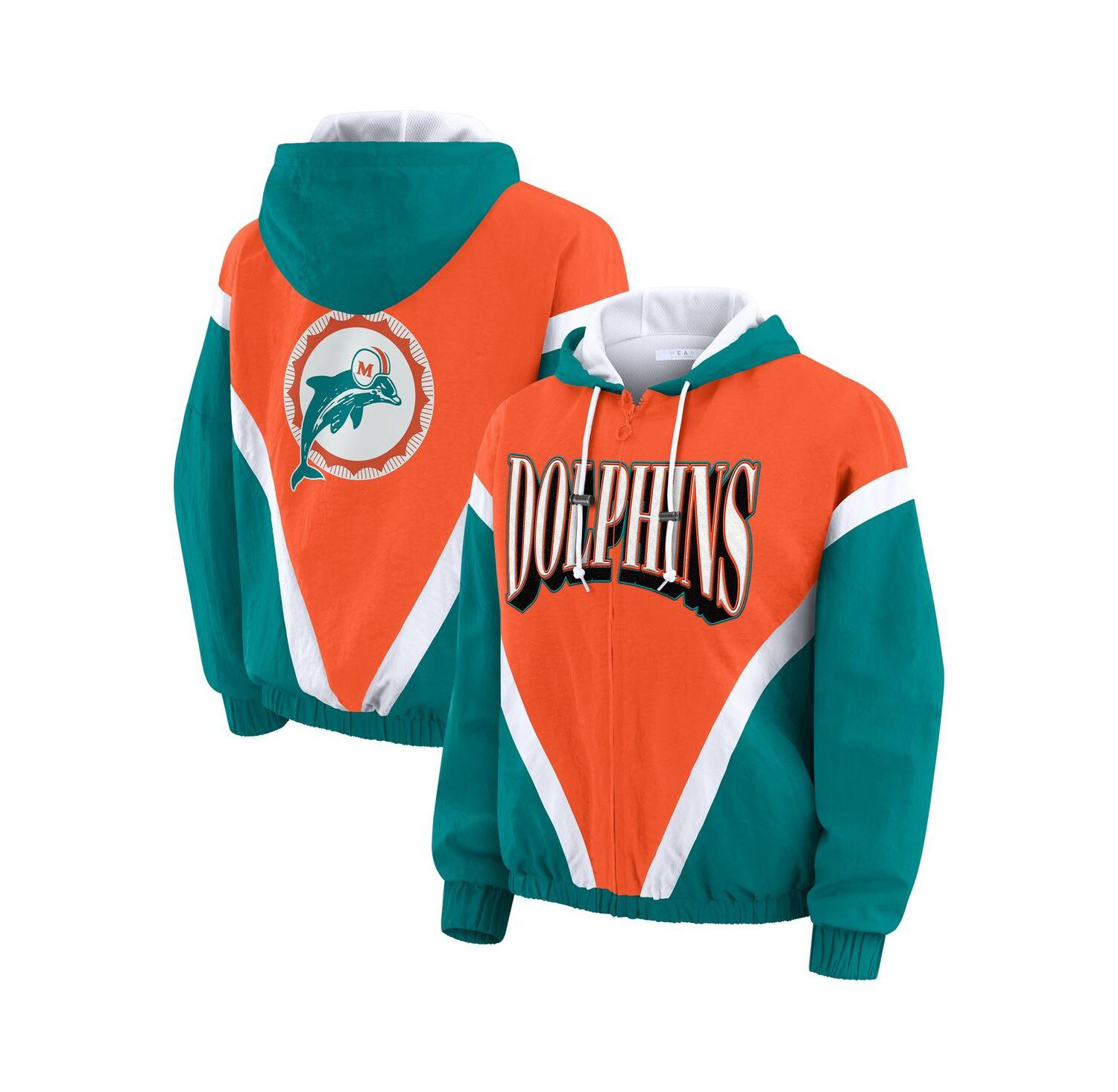 Women's Orange/Aqua Miami Dolphins Retro Crinkle Full-Zip Hoodie Windbreaker Jacket