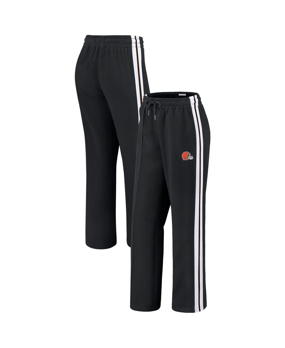 Wear By Erin Andrews Women's Black Cleveland Browns Color Block Straight Leg Pants In Black