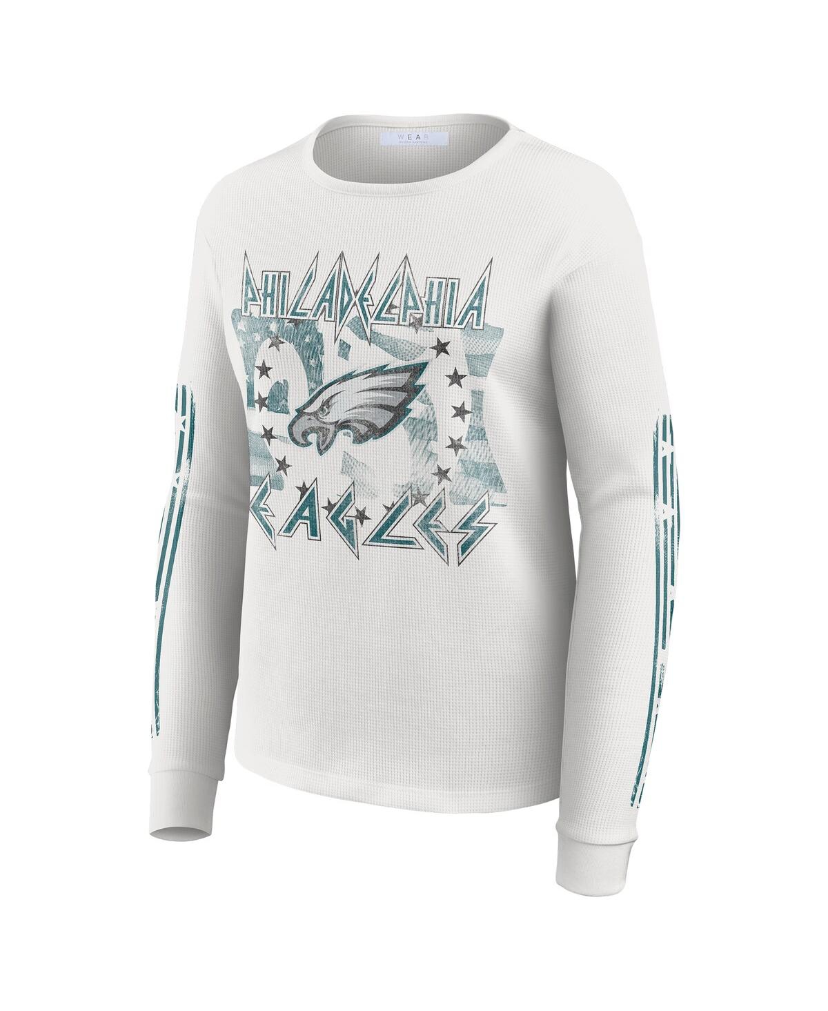 Wear By Erin Andrews Women's White Philadelphia Eagles Graphic Waffle Long-sleeve T-shirt In White