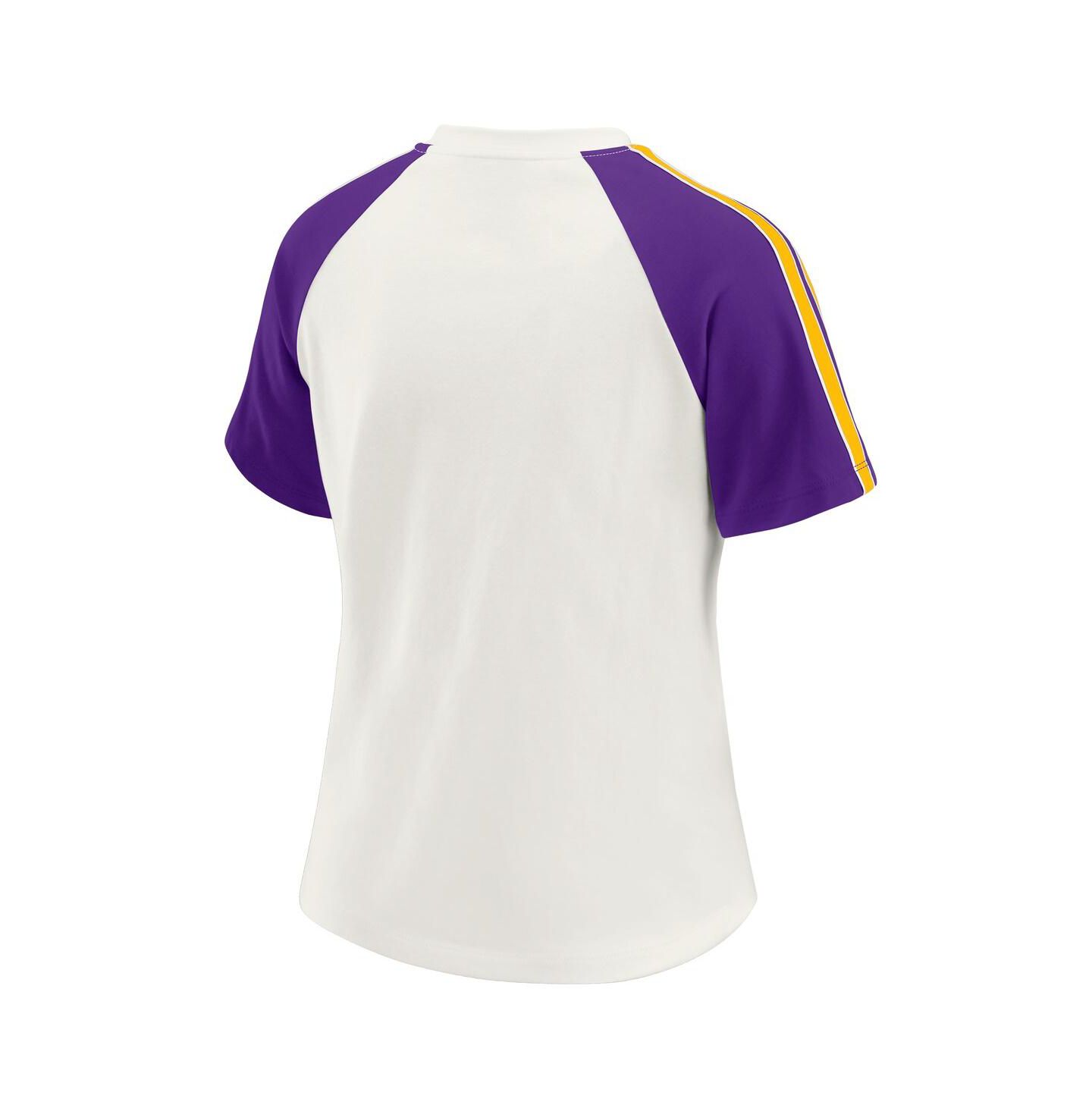 Женская футболка WEAR by Erin Andrews White Minnesota Vikings Sleeve Stripe Distressed Raglan — фото 3