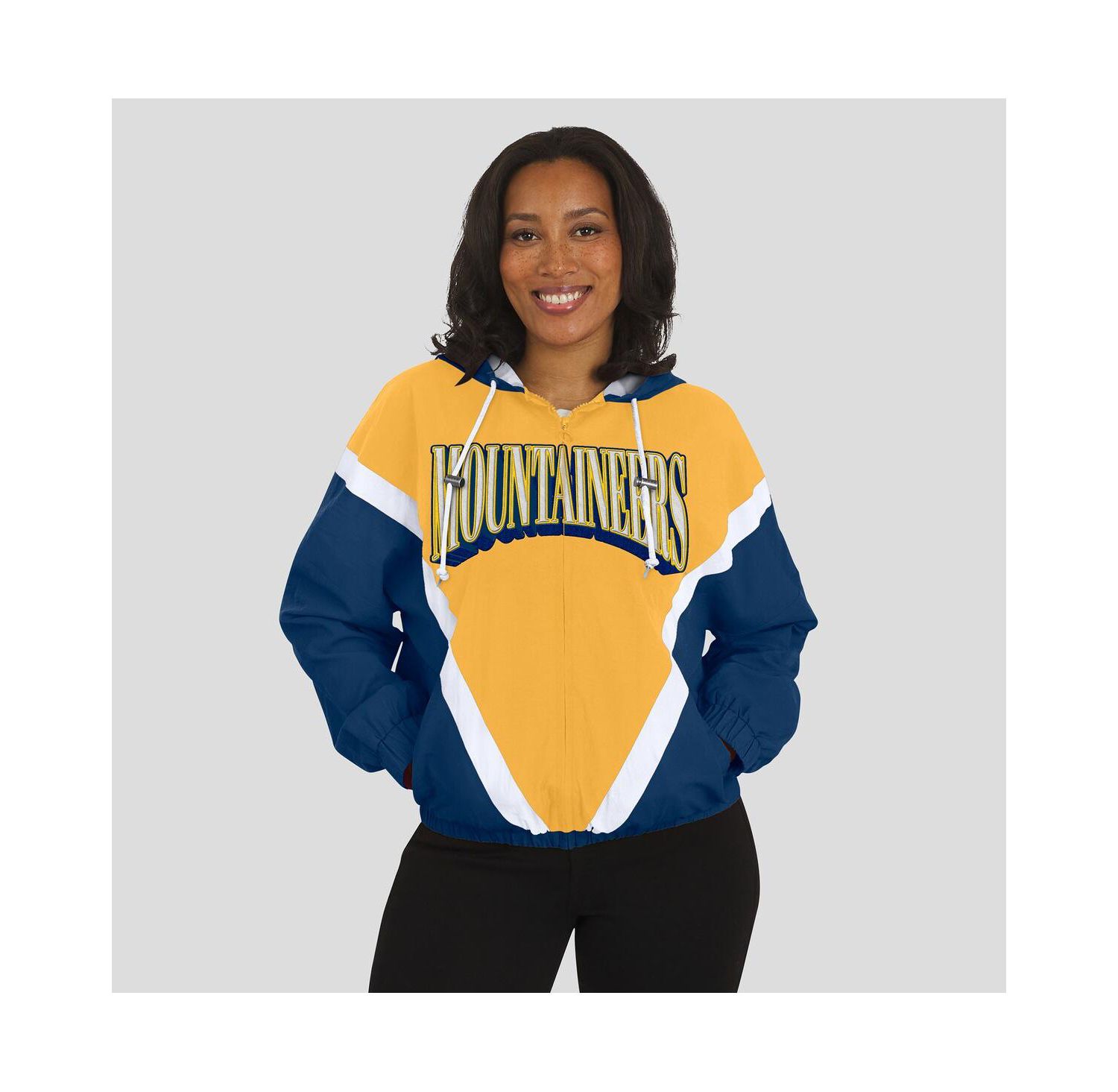 Women's Navy/Gold West Virginia Mountaineers Color Block Full-Zip Hoodie Windbreaker Jacket