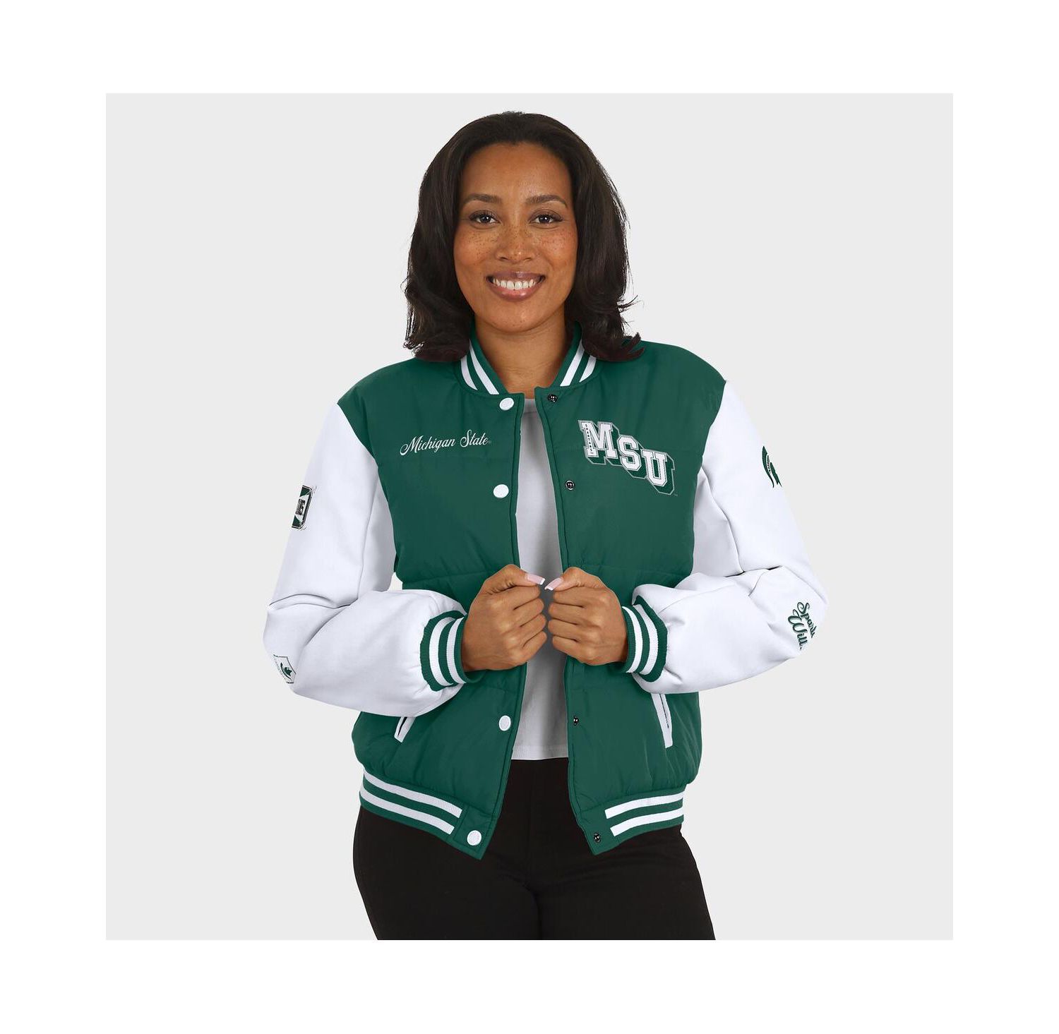 Women's Green Michigan State Spartans Varsity Full-Snap Puffer Jacket