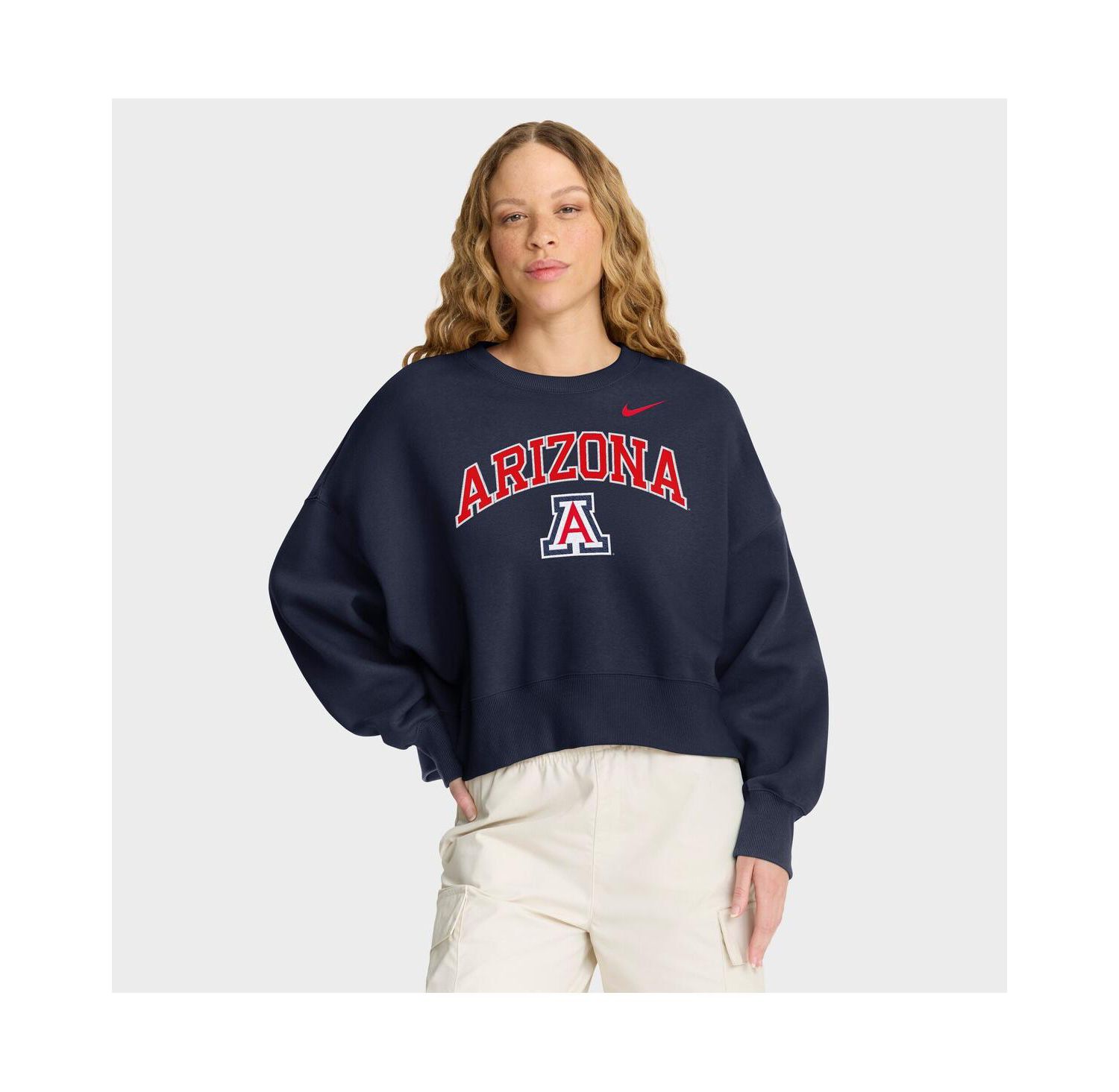 Women's Navy Arizona Wildcats Oversized Phoenix Arch Pullover Sweatshirt