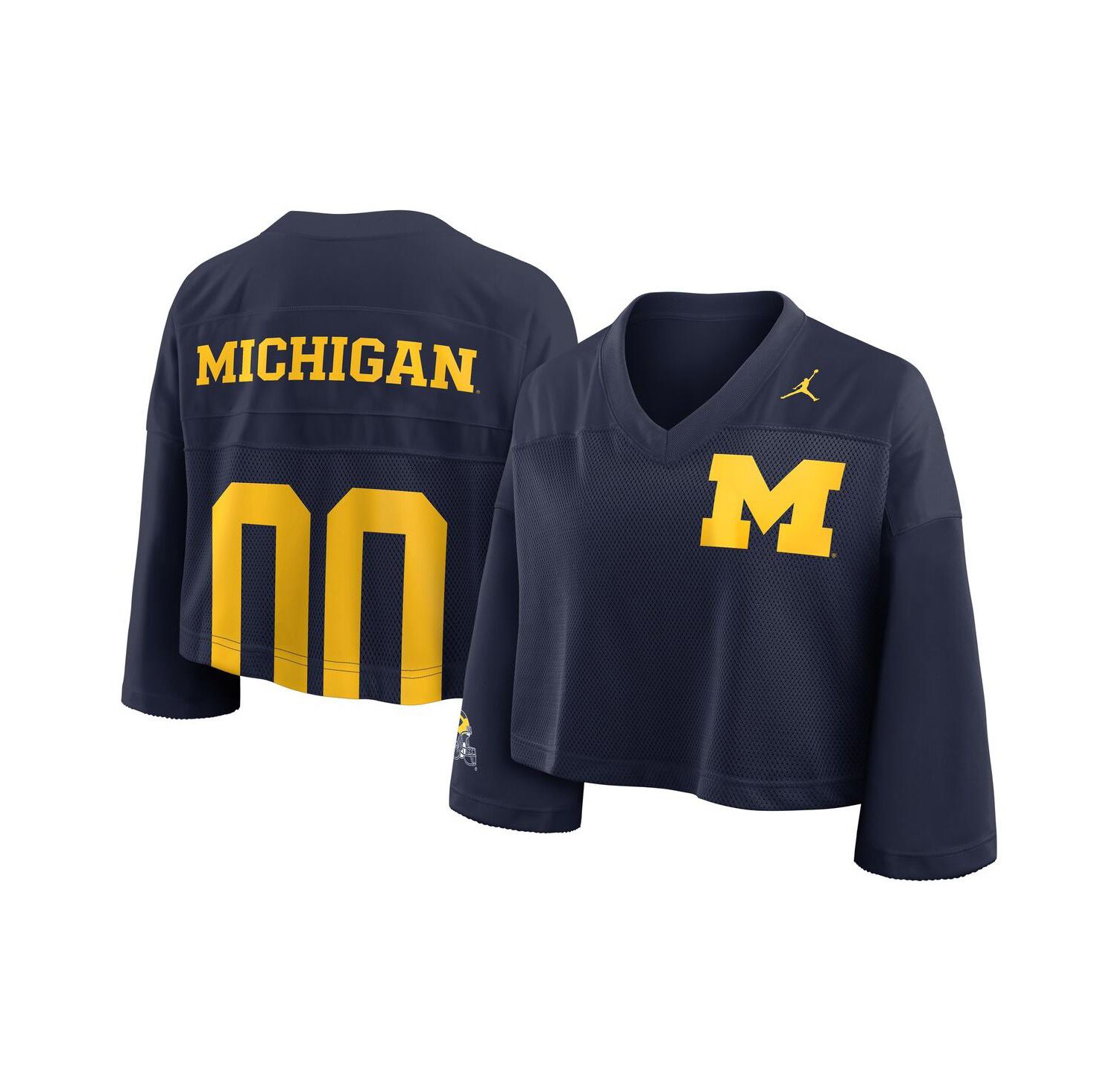 Women's Navy Michigan Wolverines Cropped Mesh Dri-FIT Fashion Jersey
