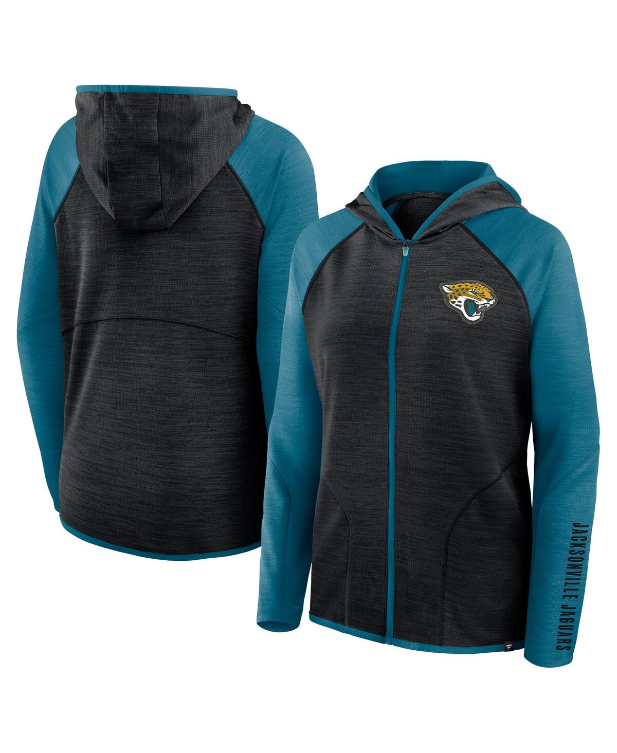 Fanatics Women's Black/teal Jacksonville Jaguars Redzone End Around Pass Raglan Full-zip Hoodie In Multi
