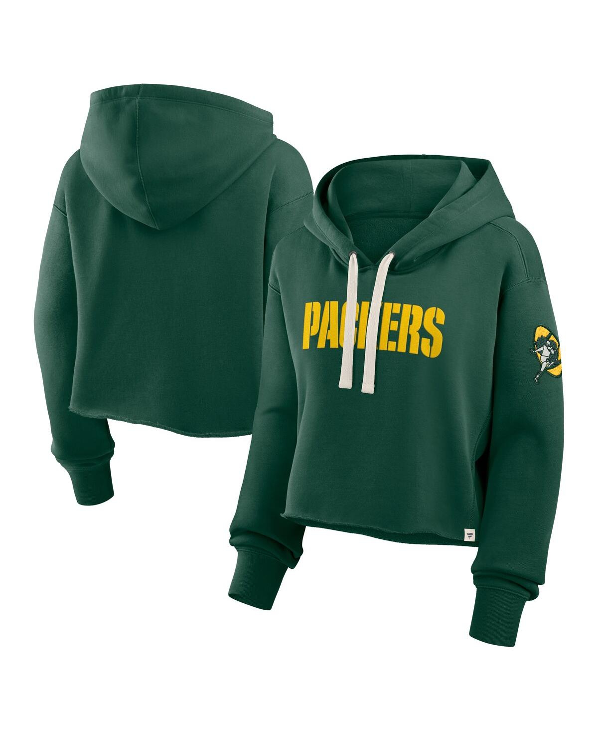 Fanatics Women's Green Green Bay Packers Oversized Hometown Heritage Cropped Hoodie In Green
