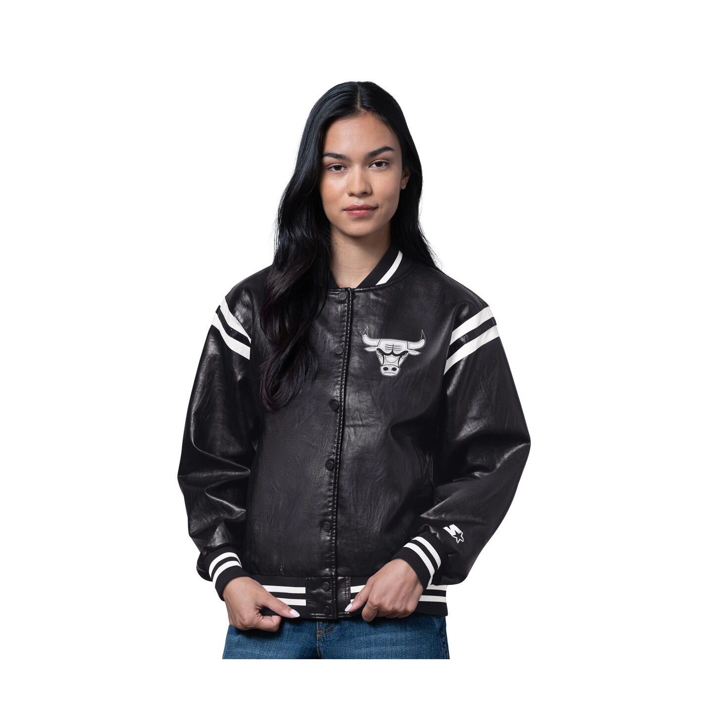 Женская куртка Starter Black Chicago Bulls High Heat Leather Varsity Full-Snap — фото 1