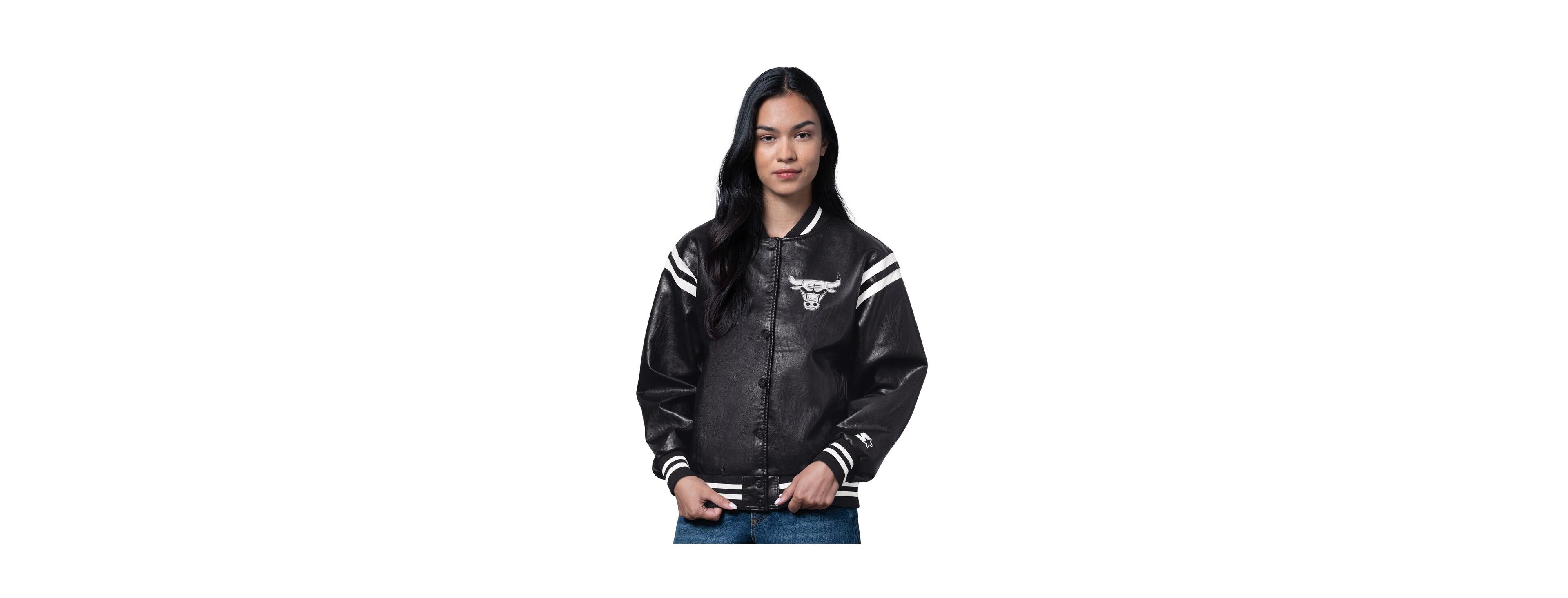 Starter Women's Black Chicago Bulls High Heat Leather Varsity Full-Snap Jacket