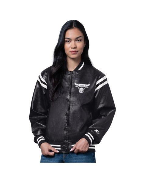 Женские куртки Starter Women's Black Chicago Bulls High Heat Leather Varsity Full-Snap Jacket