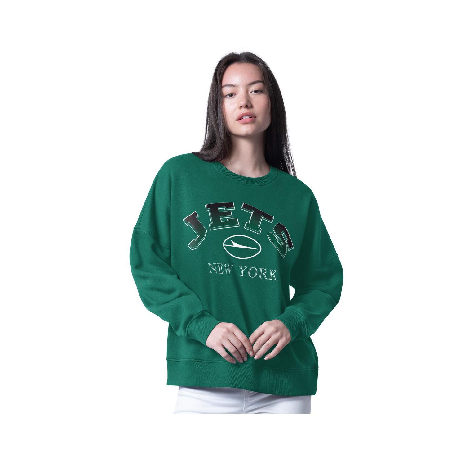Women's Green New York Jets Oversized Feud Sweatshirt