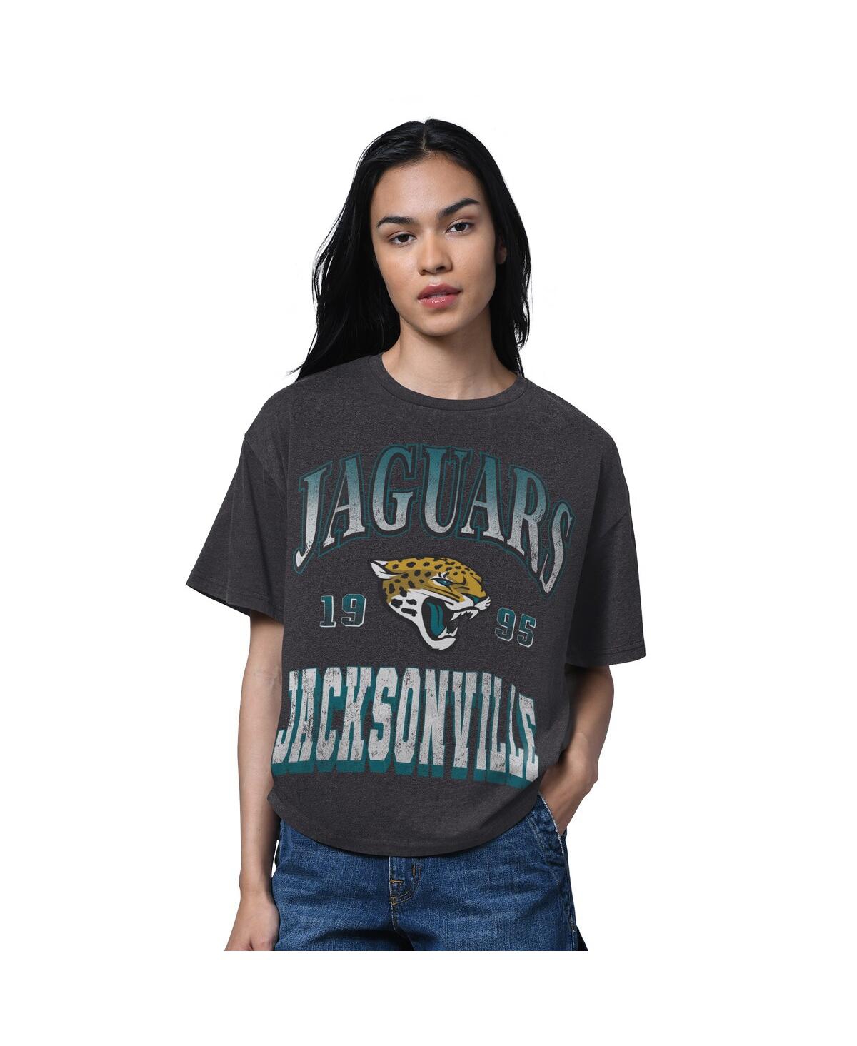 Starter Women's Heather Black Jacksonville Jaguars Oversized Hall Of Fame T-shirt In Black