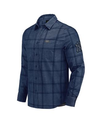 Men's Darius Rucker Collection by Fanatics Navy New York Yankees Thin Wale Corduroy Plaid Button Up Shirt