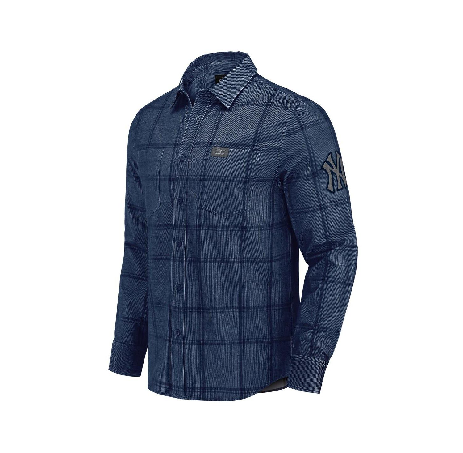 Men's Darius Rucker Collection by Fanatics Navy New York Yankees Thin Wale Corduroy Plaid Button Up Shirt