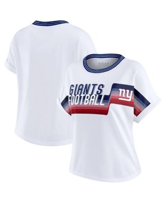 WEAR by Erin Andrews - Women's White New York Giants Cropped Center Stripe Dolman T-Shirt