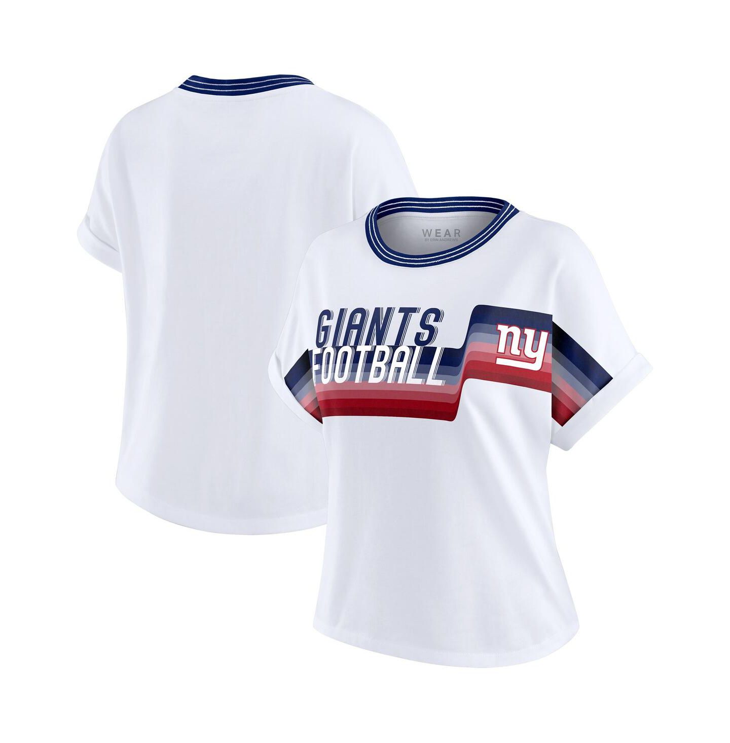 Женская футболка WEAR by Erin Andrews White New York Giants Cropped Center Stripe Dolman — фото 1