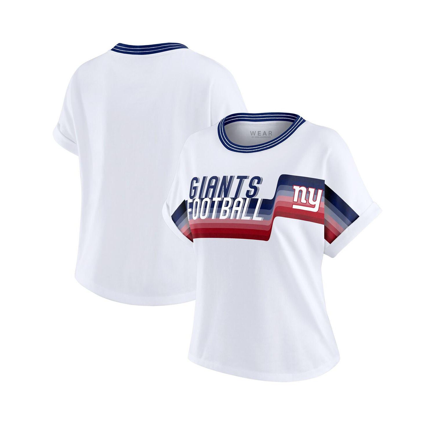 Women's White New York Giants Cropped Center Stripe Dolman T-Shirt
