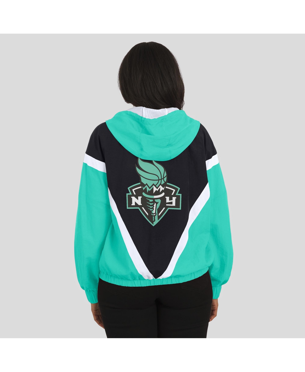 Wear By Erin Andrews Women'smint/black New York Liberty Color Block Full-zip Hoodie Windbreaker Jacket In Green