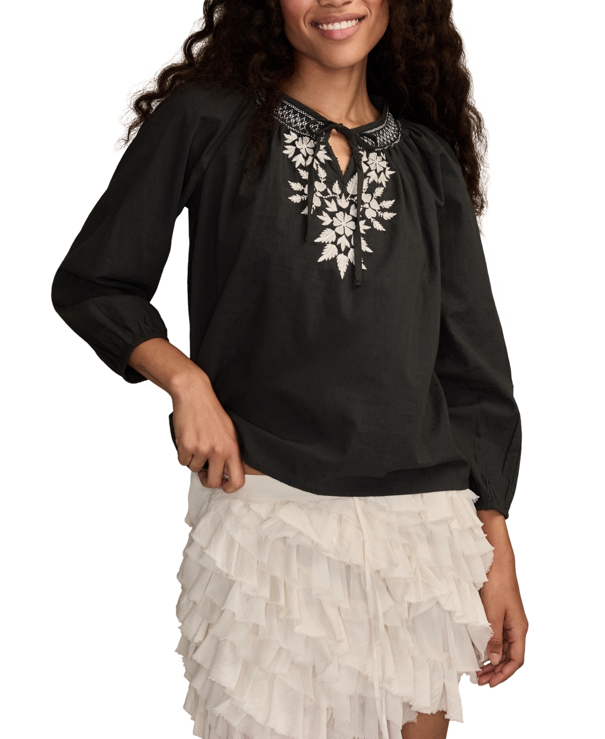 Lucky Brand Women's Shine Peasant 3/4-Sleeve Top