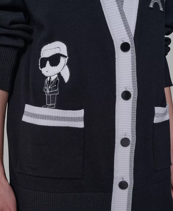 Women's Patch Detail Cardigan Sweater - thumbnail 4