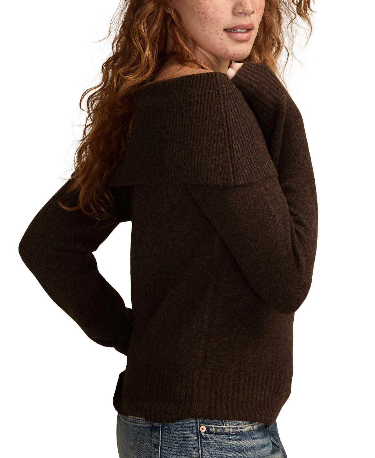 Lucky Brand Women's Cloud Off The Shoulder Pull On Sweater In Brown