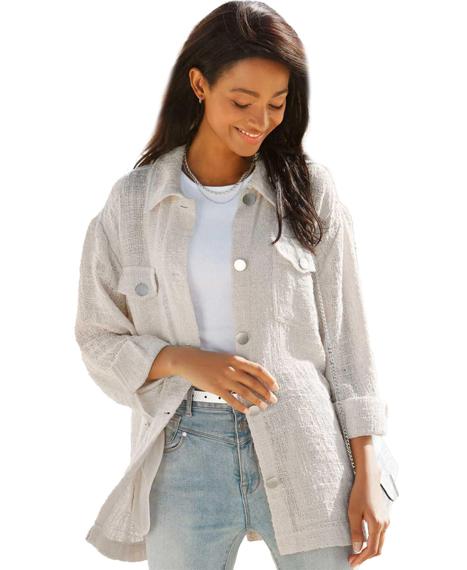 Women's Boucle Shirt with Pockets Everyday Comfort Jacket