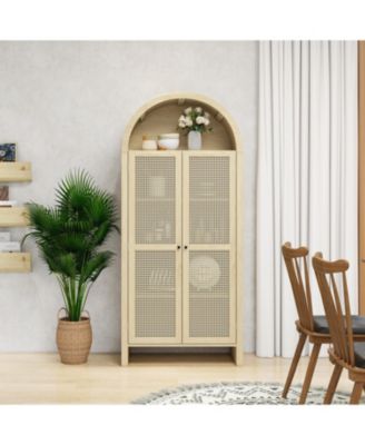 Elegant Arch Design Rattan Cabinet with Openwork Surface