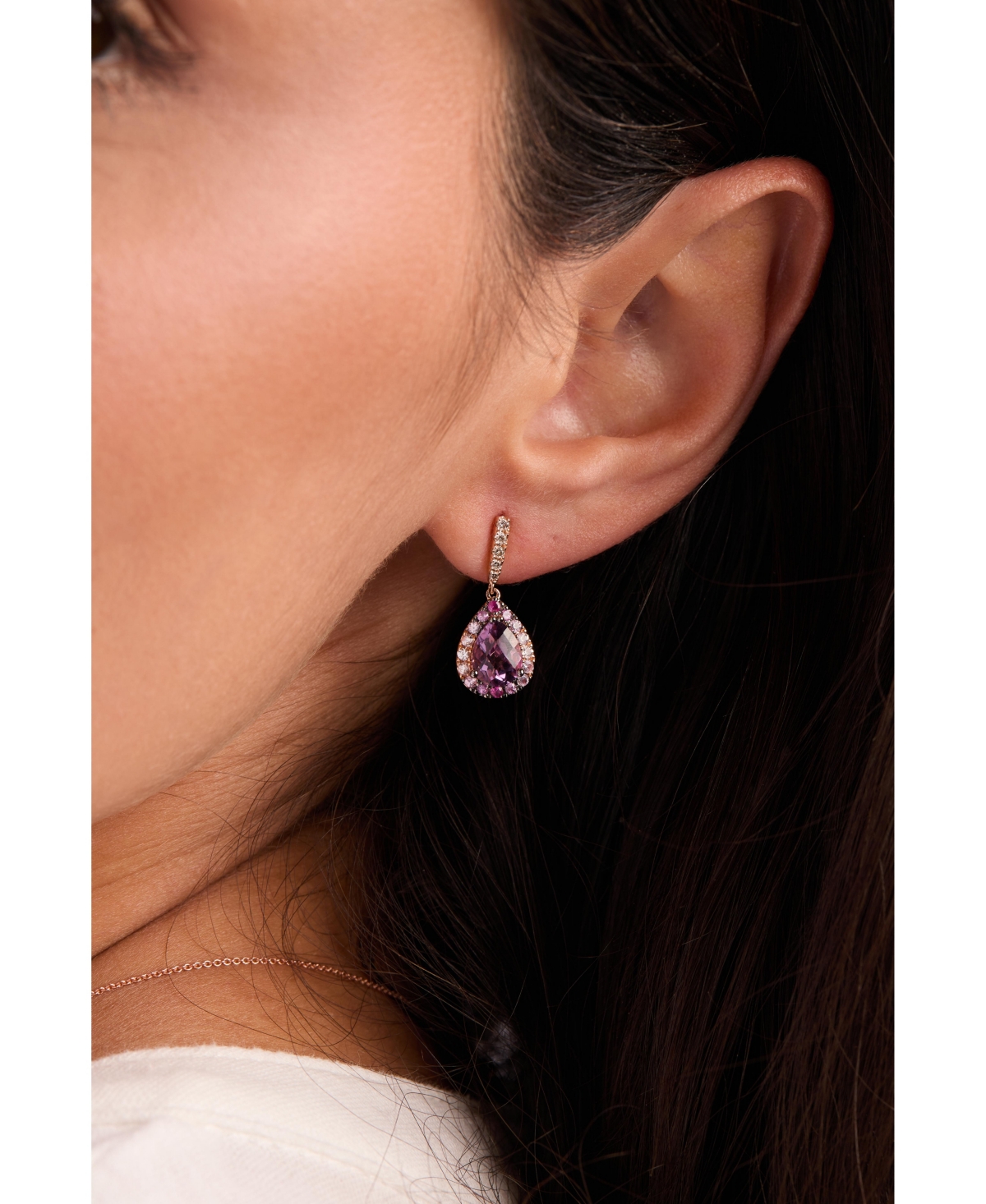 Le Vian Multi-Gemstone (2-1/2 ct. t.w.) & Nude Diamond (1/8 ct. t.w.) Pear Halo Drop Earrings in 14k Rose Gold