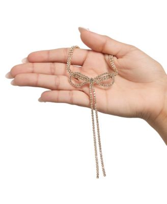 BCBG Generation Crystal Double Strand Bow Lariat Necklace