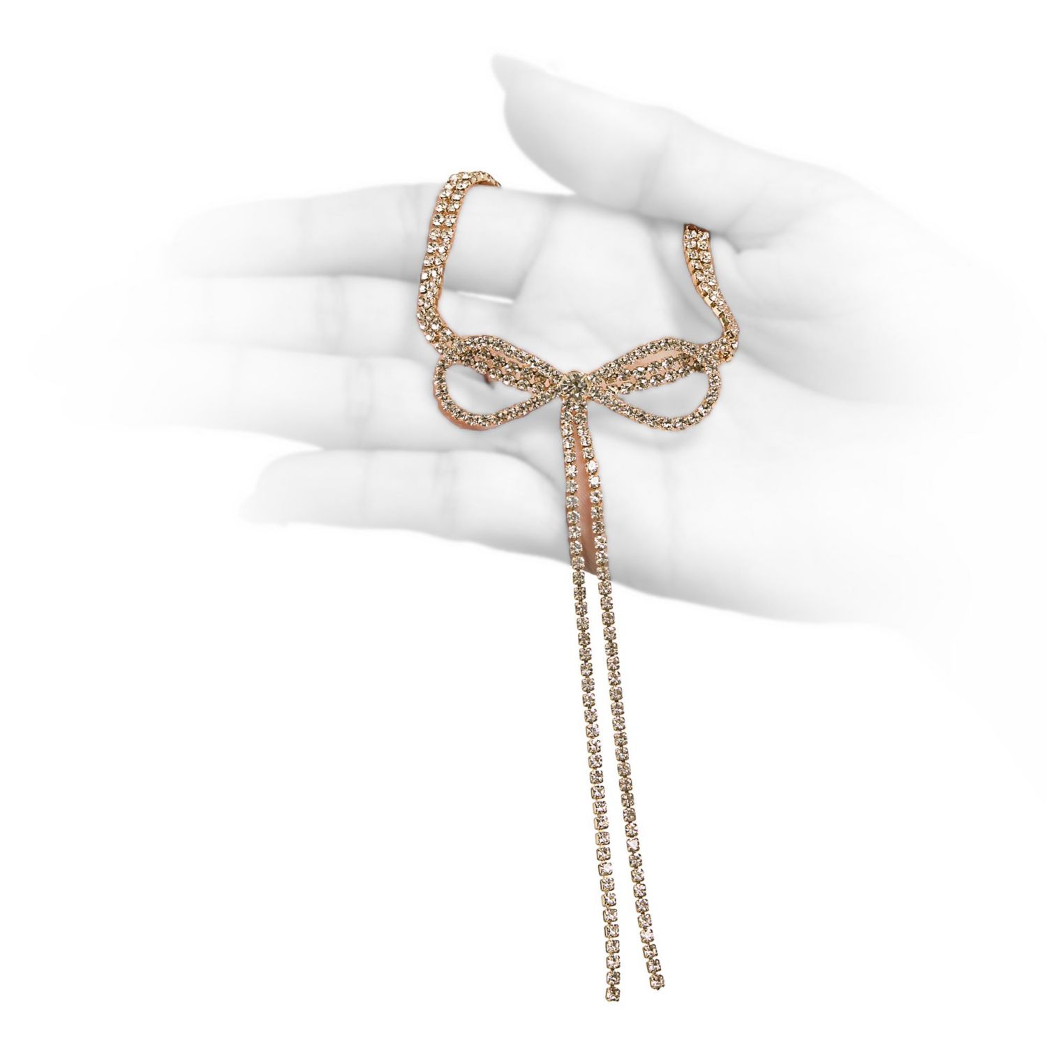 BCBG Generation Crystal Double Strand Bow Lariat Necklace