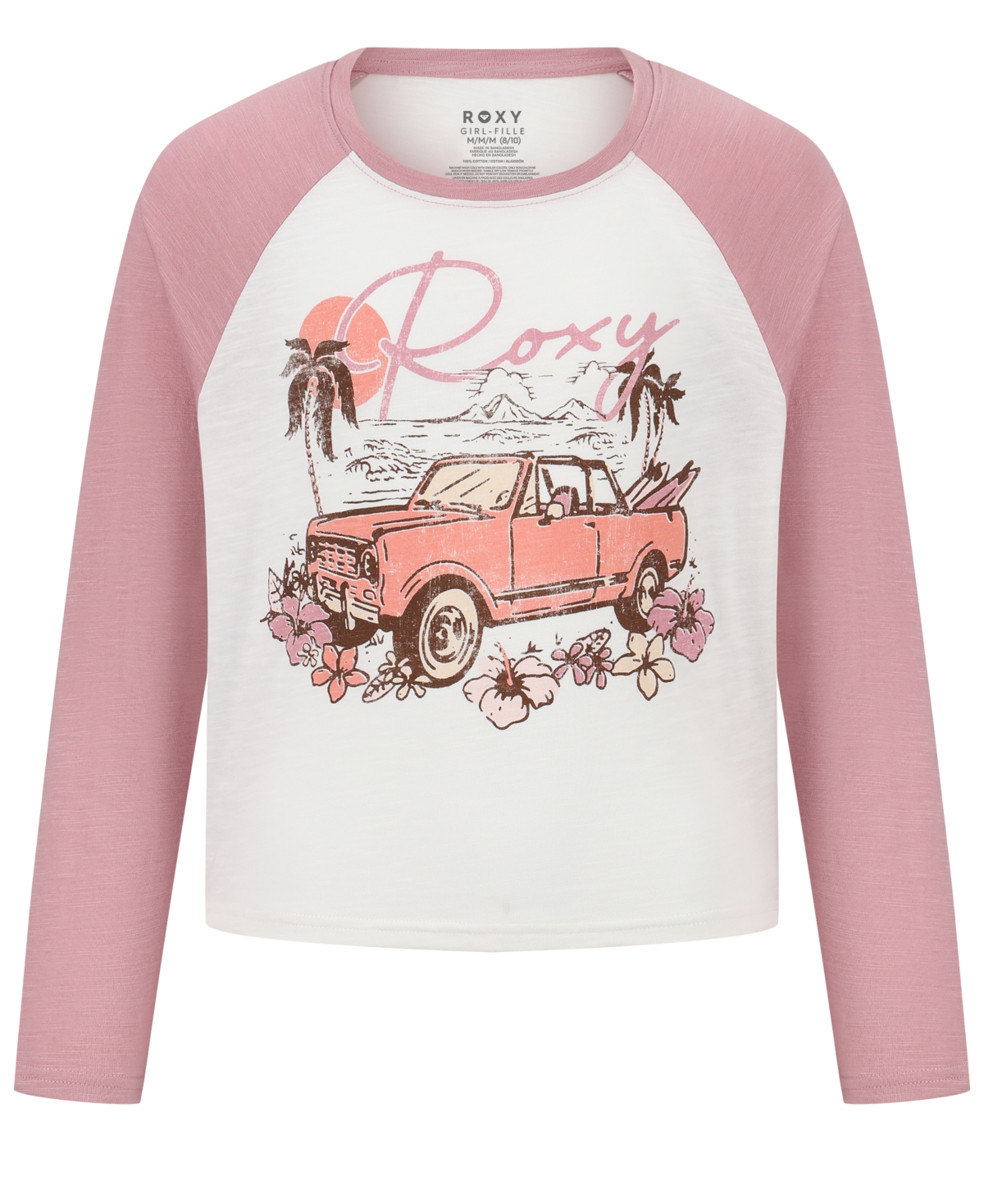 Roxy Girls 7-16 Off-the-road Raglan Sleeve T-shirt In Pink