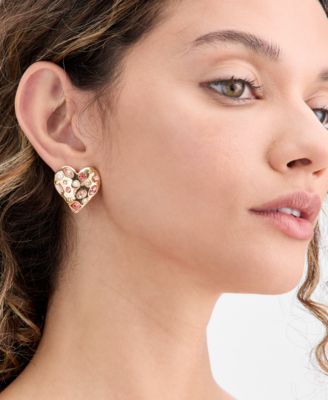 Color Crystal and Imitation Pearl Heart Drop Earrings, Macy's Exclusive